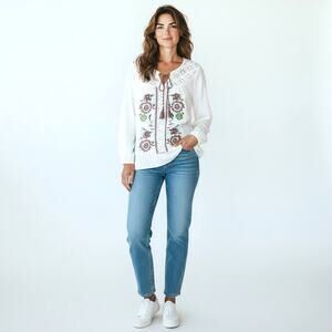 ROCKS & INDIGO Women’s Embroidered Peasant Style Blouse  XL Coquette Peasant